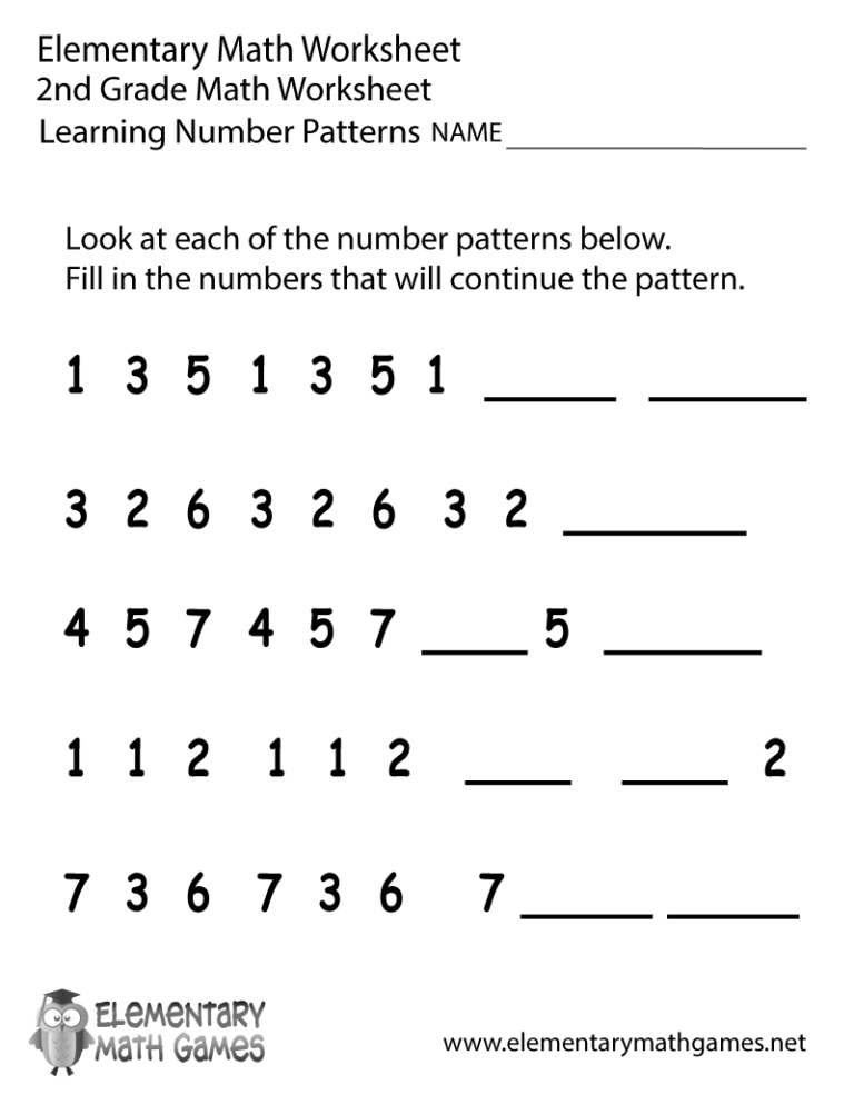 Second Grade Number Patterns Worksheet