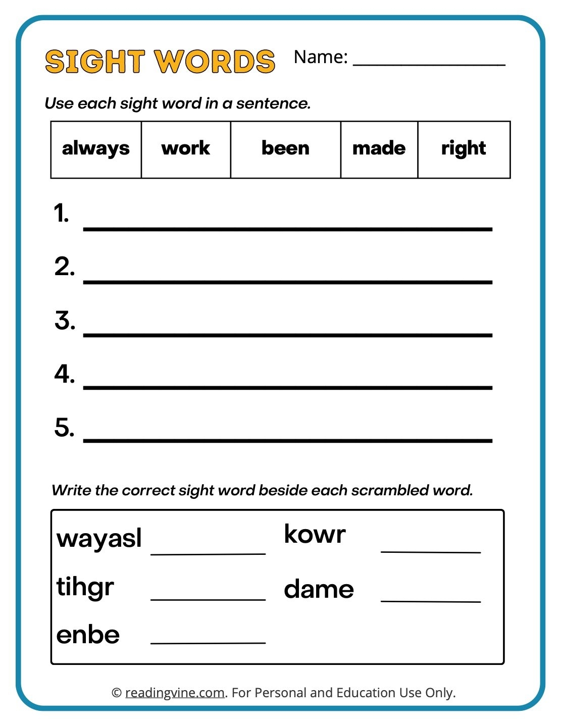 Second Grade Sight Words Worksheets Second Grade Sight Words Worksheets