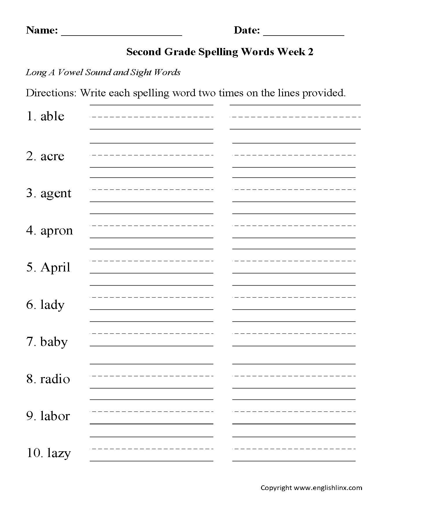 Second Grade Spelling Worksheets Free Word Lists Printable Practice Second Grade Spelling Worksheets Free Word Lists Printable Practice