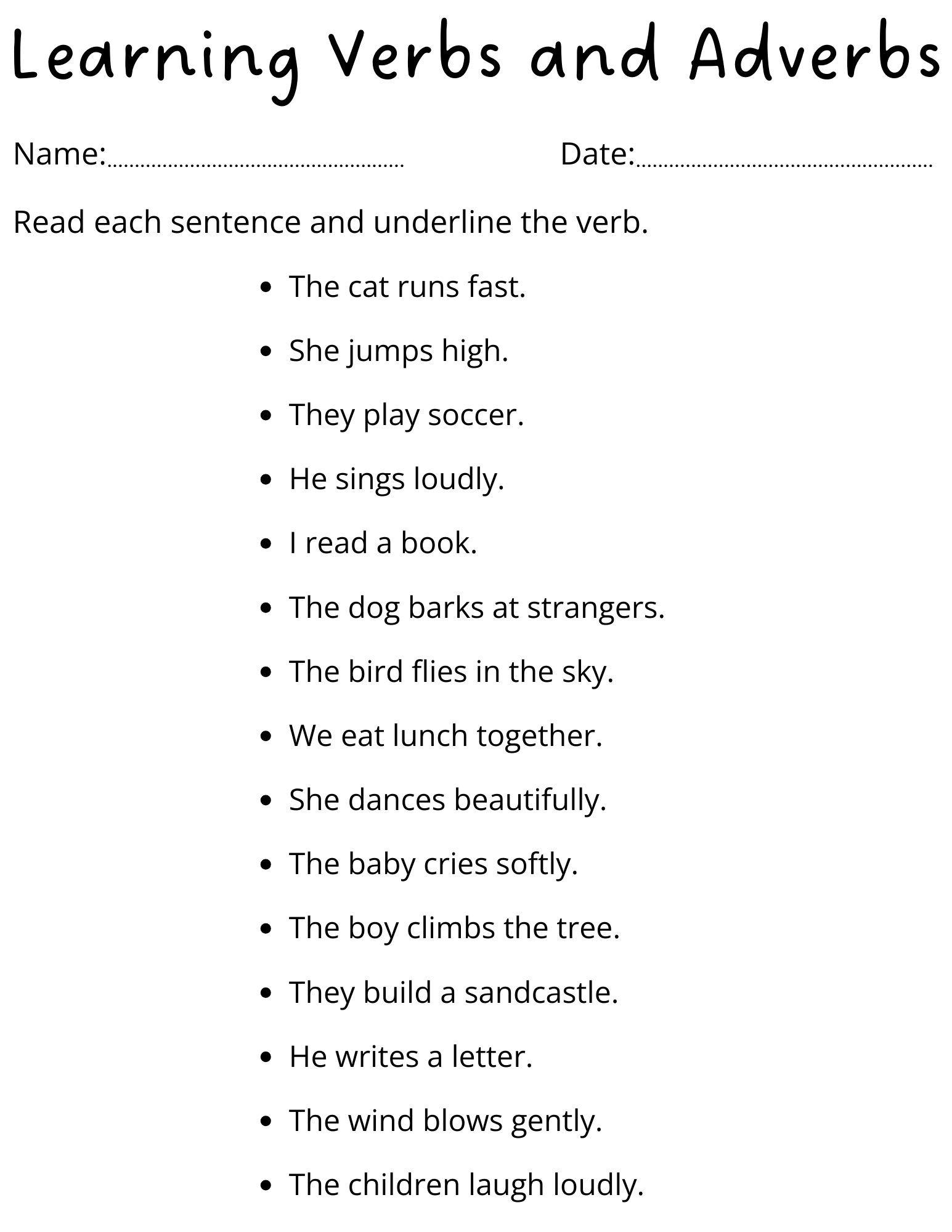 Sentences Verb And Adverb Worksheets For Grade 1 Made By Teachers Sentences Verb And Adverb Worksheets For Grade 1 Made By Teachers
