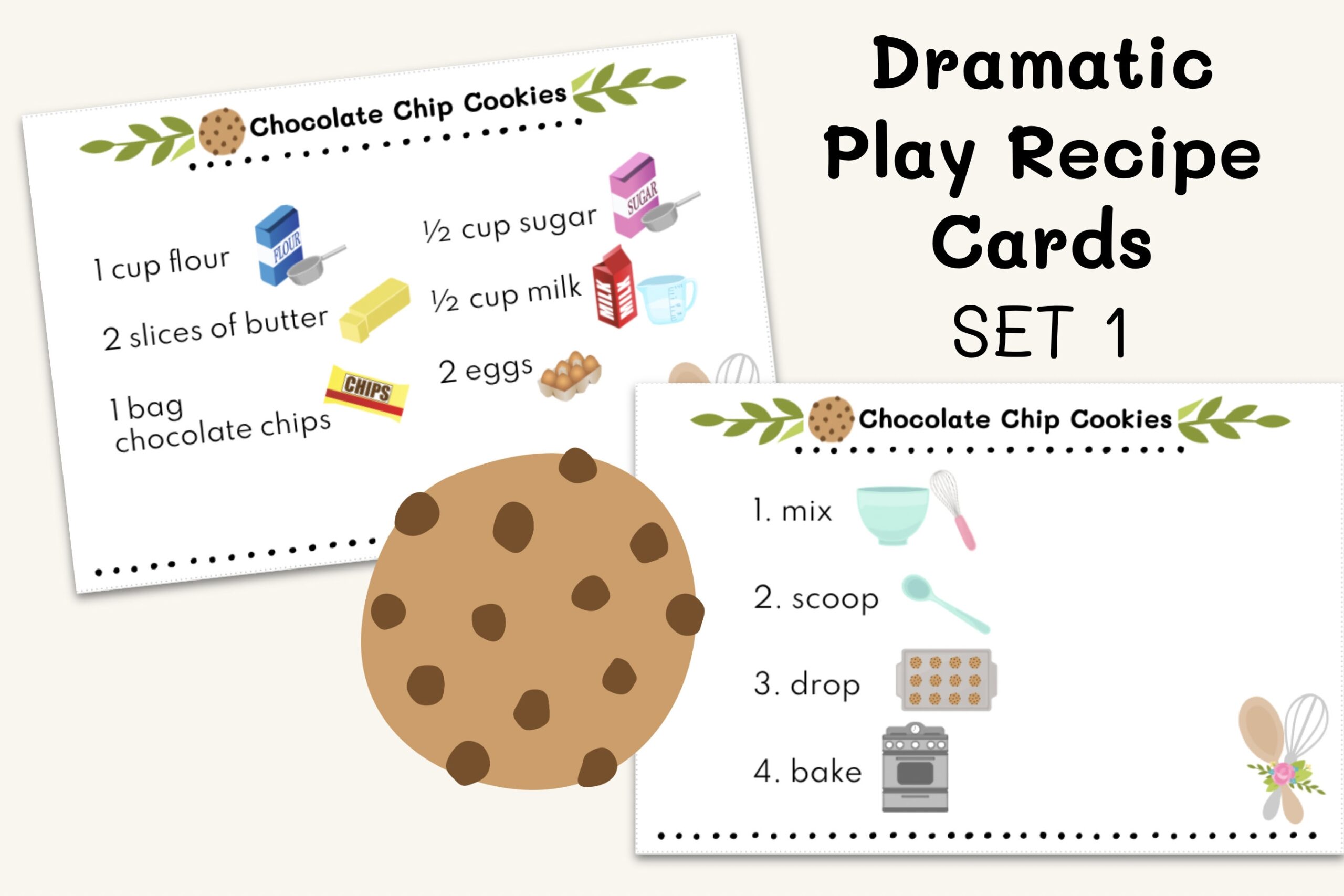 SET 1 PRINTABLE 20 Dramatic Play Recipe Cards For Kids Play 