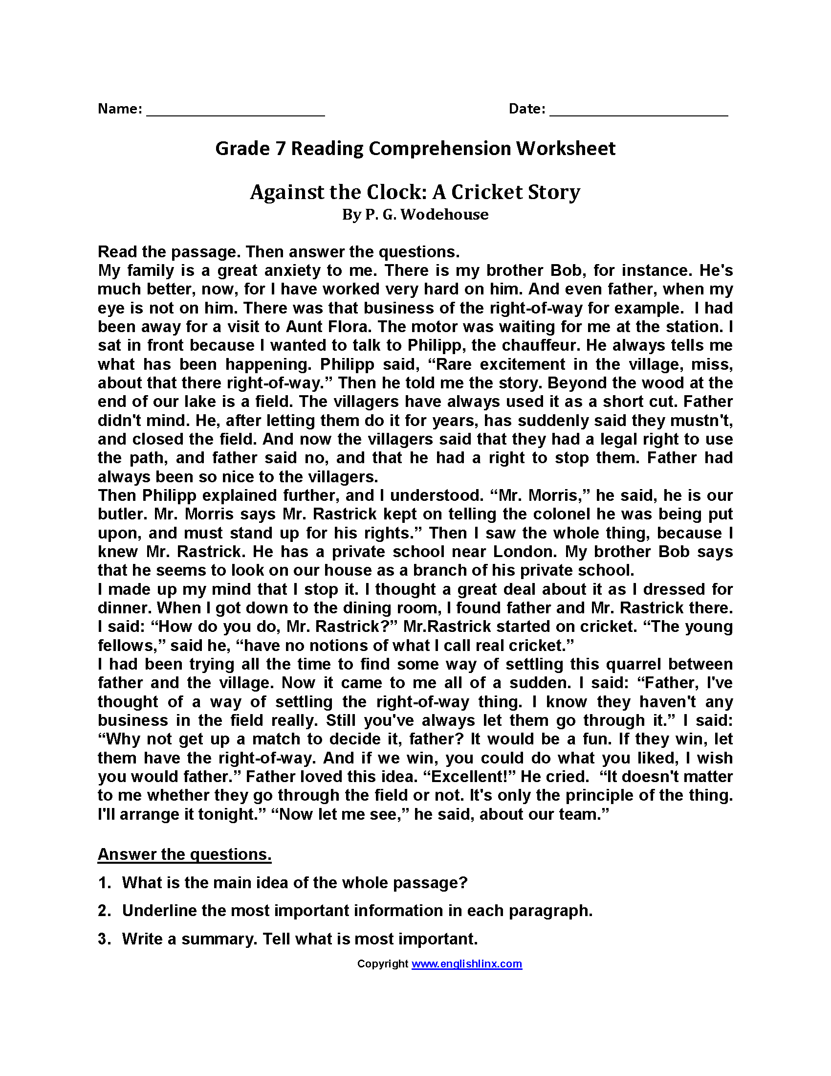 Seventh Grade Reading Worksheets Vocabulary Fluency Practice Seventh Grade Reading Worksheets Vocabulary Fluency Practice
