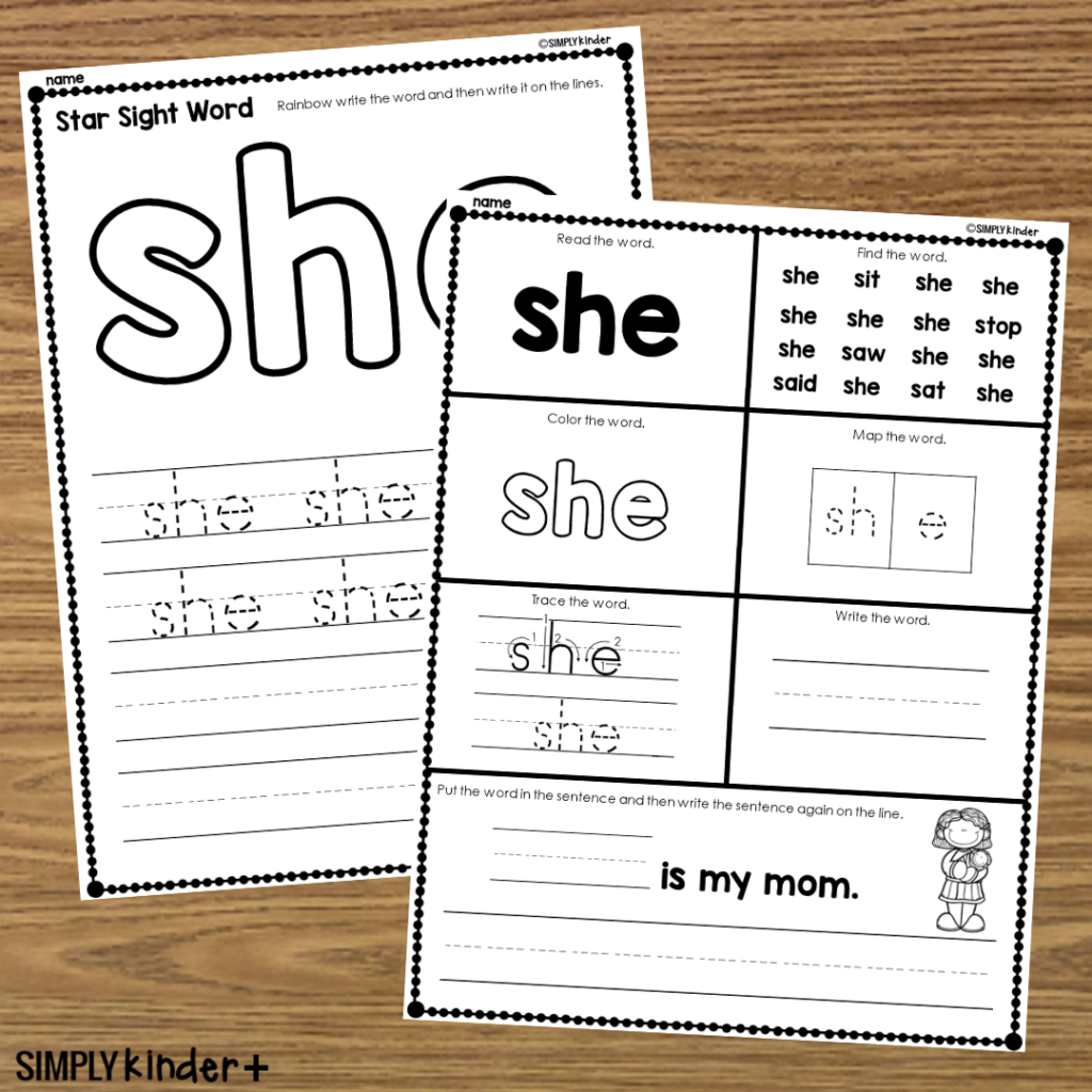 She Sight Word Printable Activities Simply Kinder Plus She Sight Word Printable Activities Simply Kinder Plus