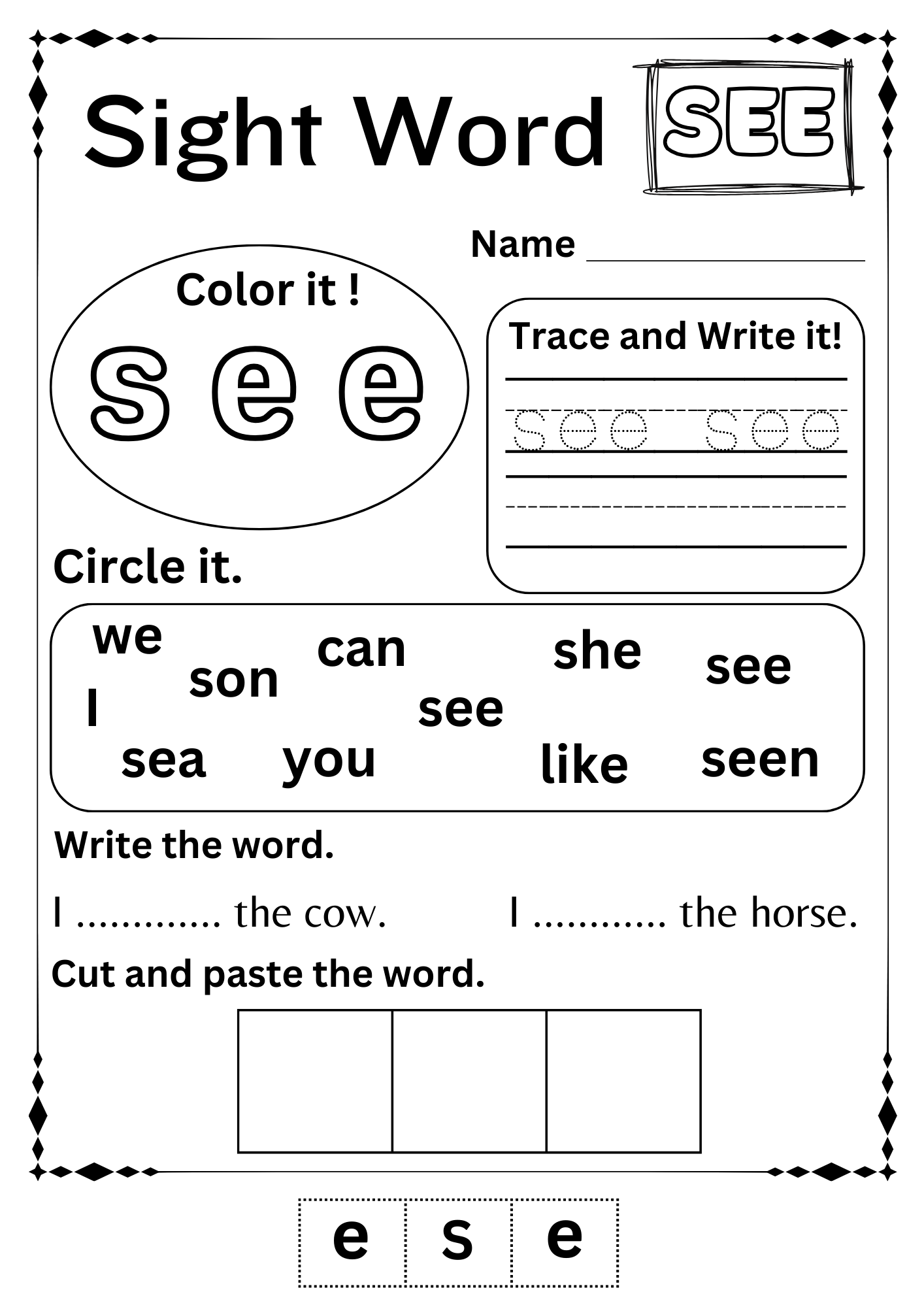 Kindergarten Worksheets Words Kindergarten Worksheets Words