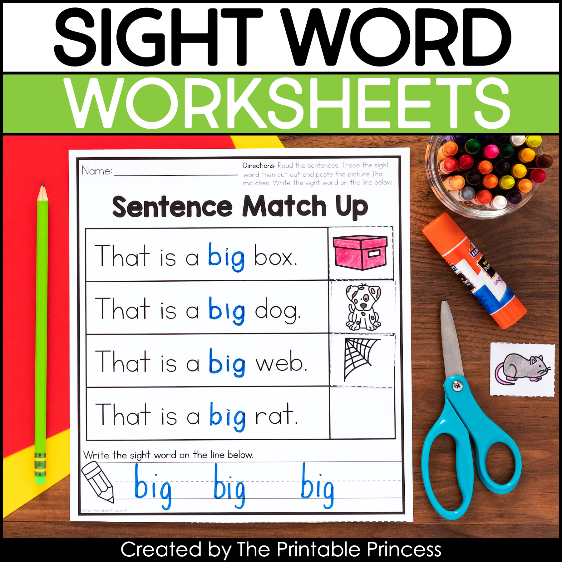Kindergarten Sight Word Cut Out Worksheets