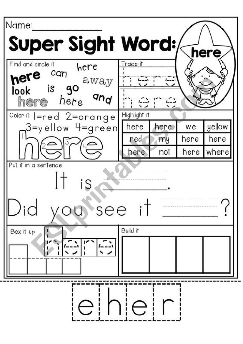 Sight Words Here Practice ESL Worksheet By Tinkle826