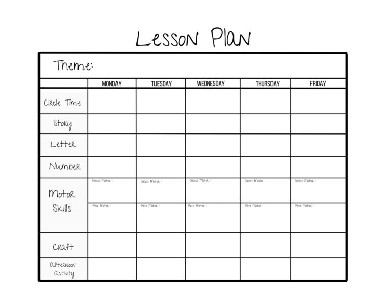 Simple Weekly Lesson Plan Template preschool prek Kindergarten 