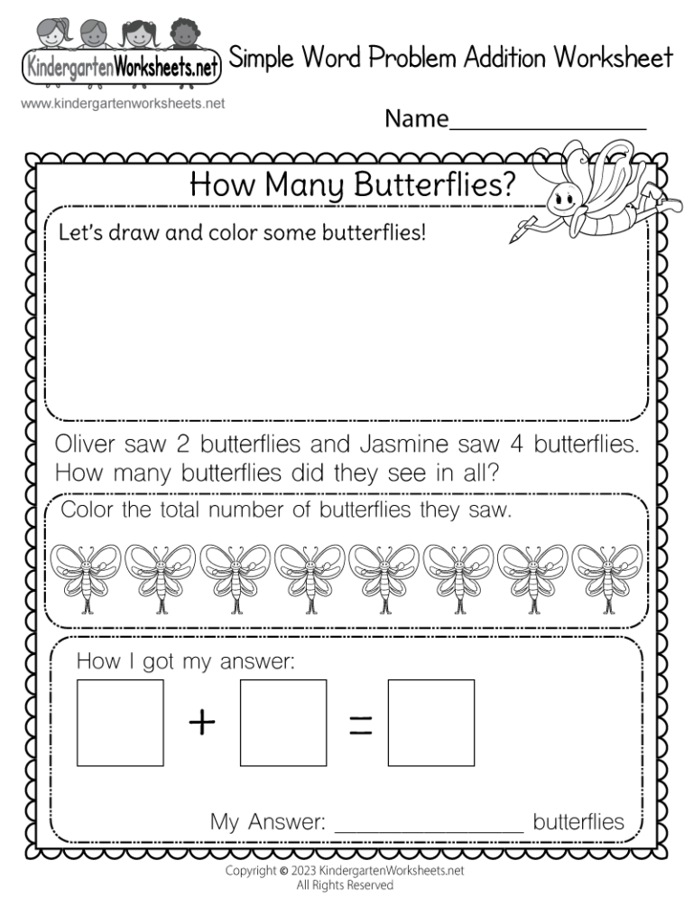 Simple Word Problem Addition Worksheet Free Printable Digital 