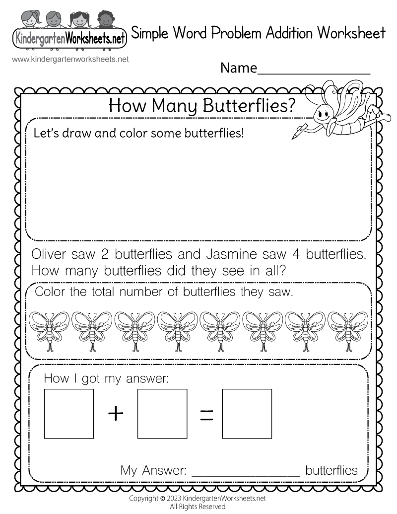 Simple Word Problem Addition Worksheet Free Printable Digital