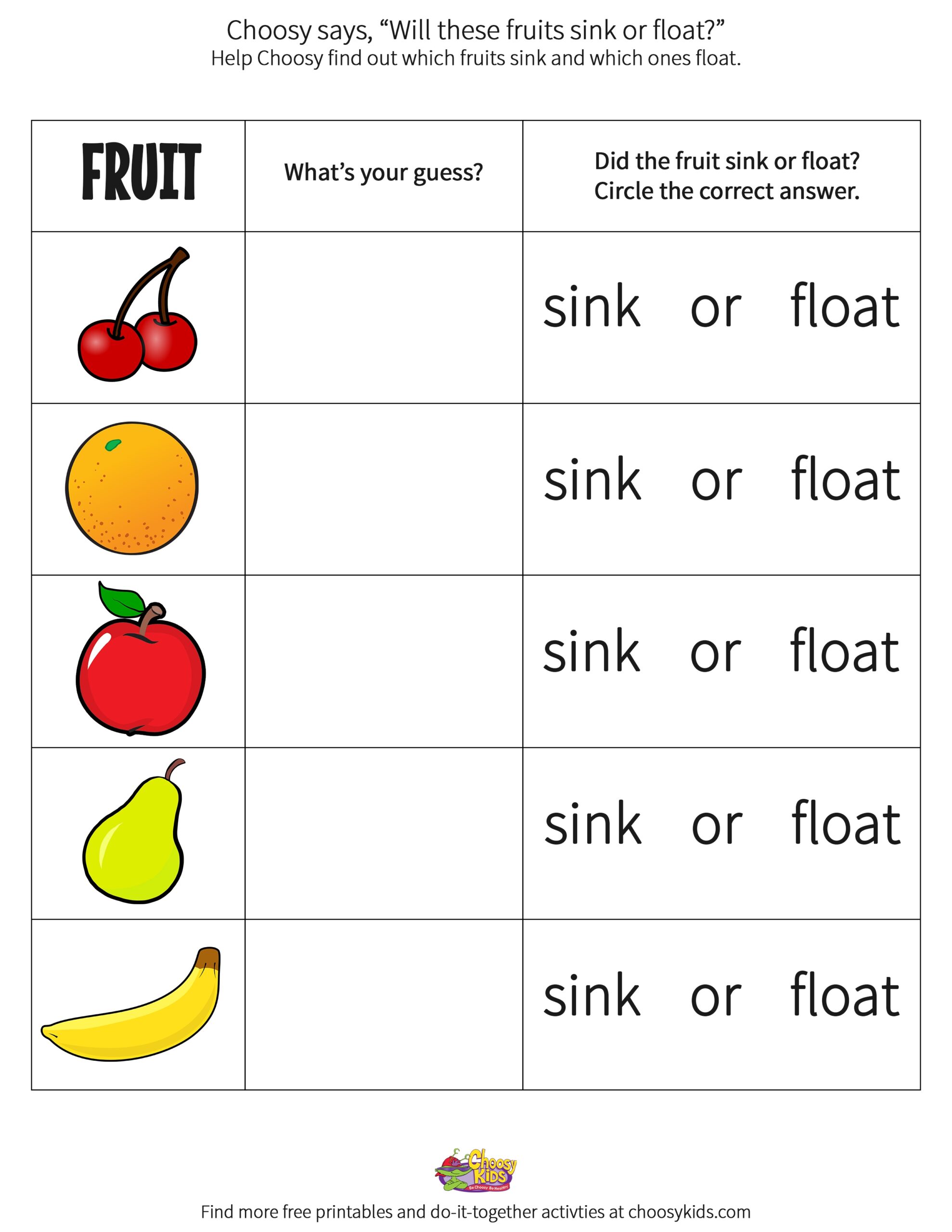 Sink Or Float Fruit Printable Choosy Kids Sink Or Float Fruit Printable Choosy Kids
