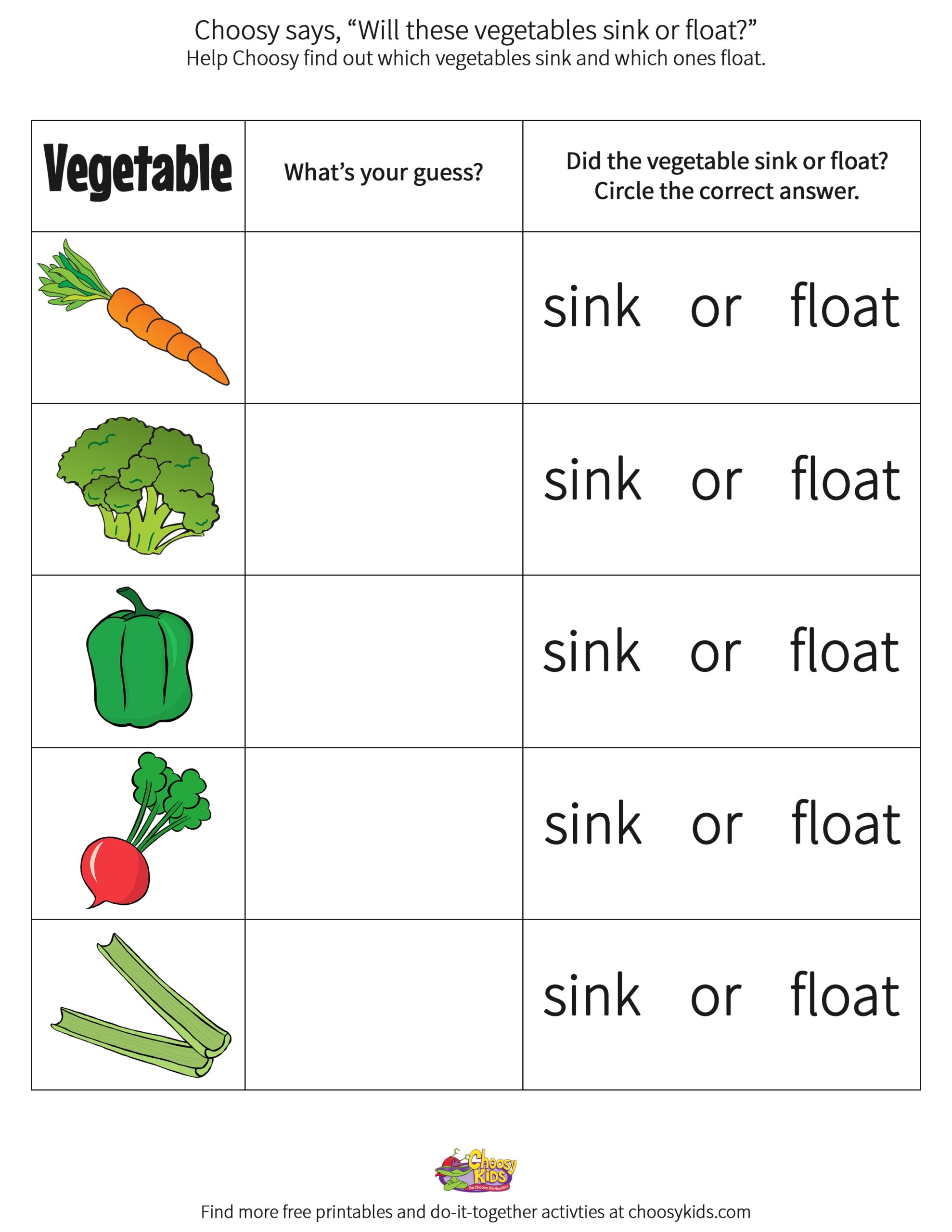 Sink Or Float Vegetable Printable Choosy Kids Sink Or Float Vegetable Printable Choosy Kids