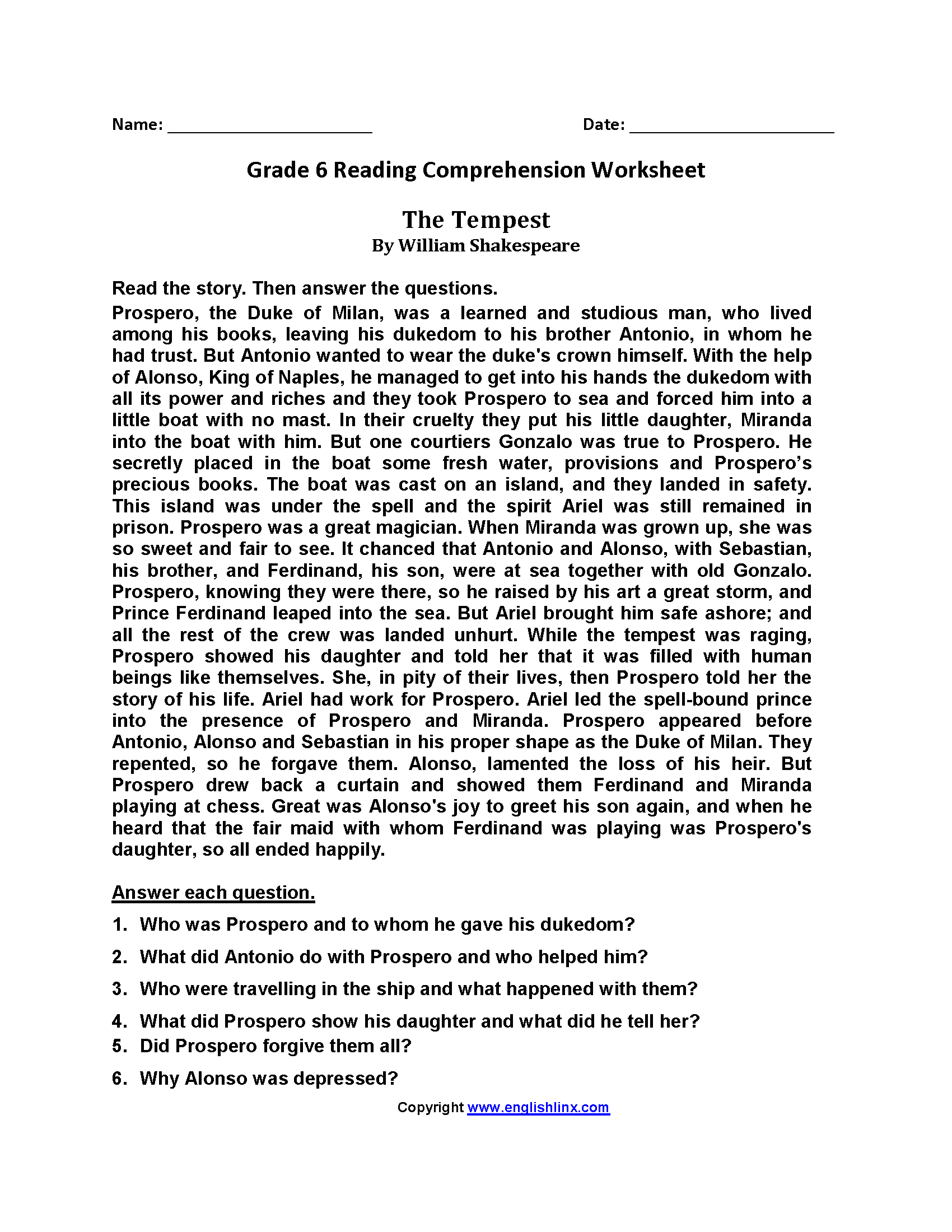 Sixth Grade Reading Worksheets Vocabulary Fluency Practice PDF Sixth Grade Reading Worksheets Vocabulary Fluency Practice PDF