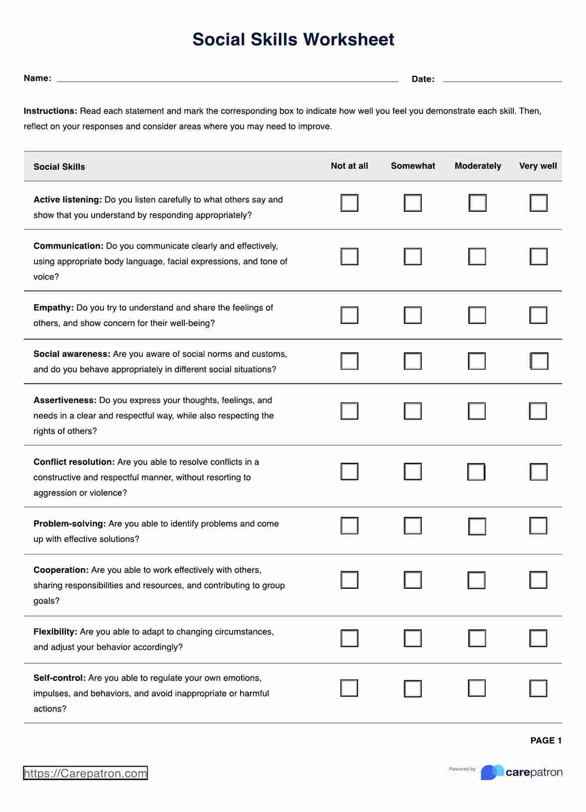 Social Skills Worksheet U0026 Example Free PDF Download Social Skills Worksheet U0026 Example Free PDF Download