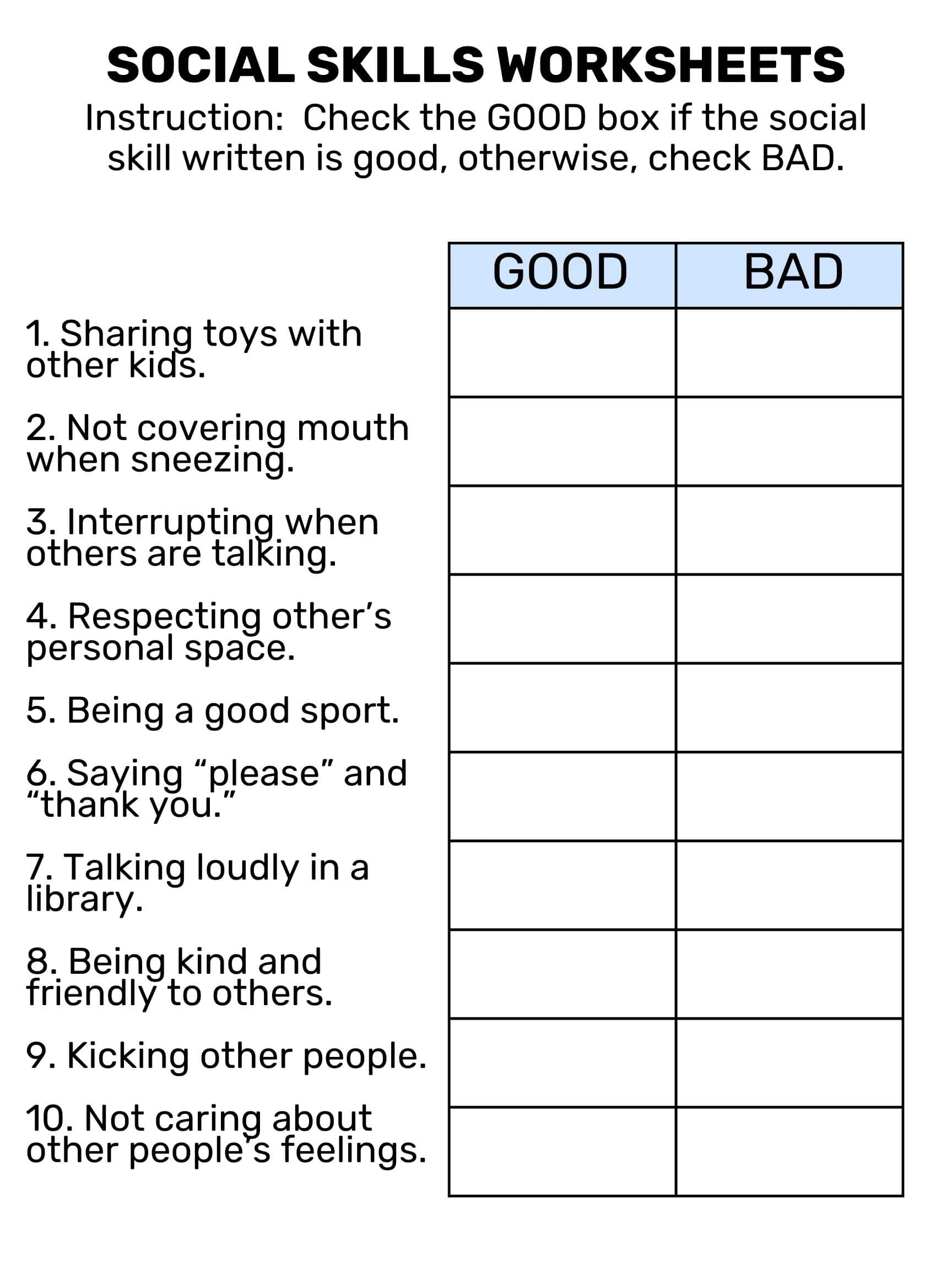 Social Skills Worksheets Free Printable Goally Worksheets Library