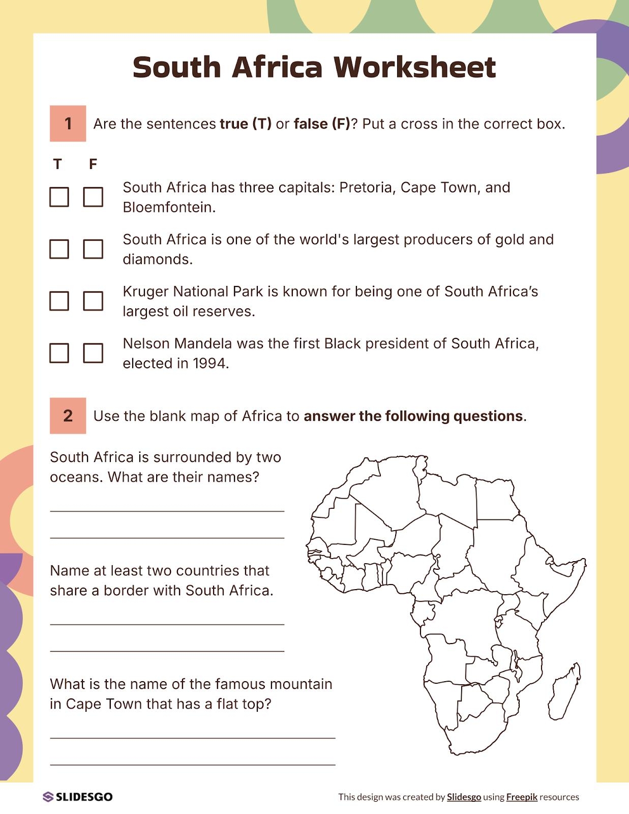 South Africa Worksheet Template