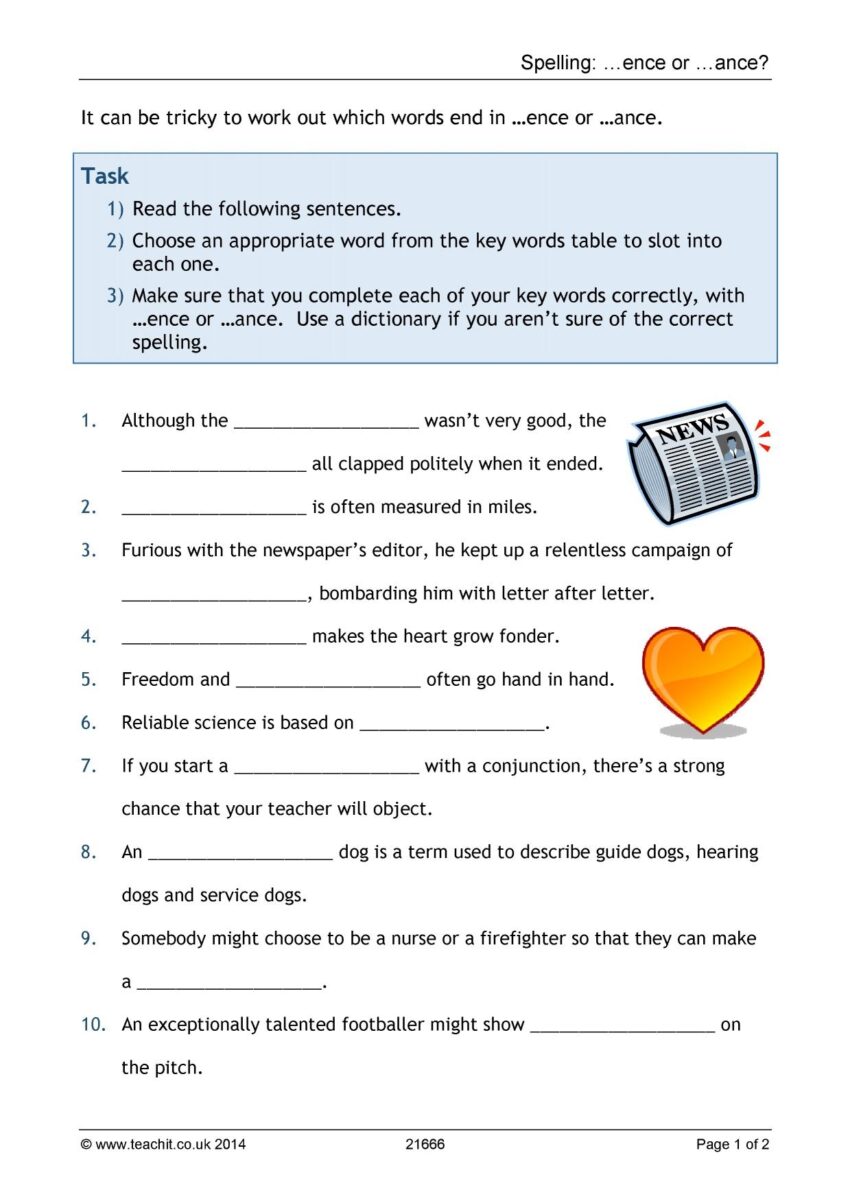 Spelling Worksheet KS3 English Teachit