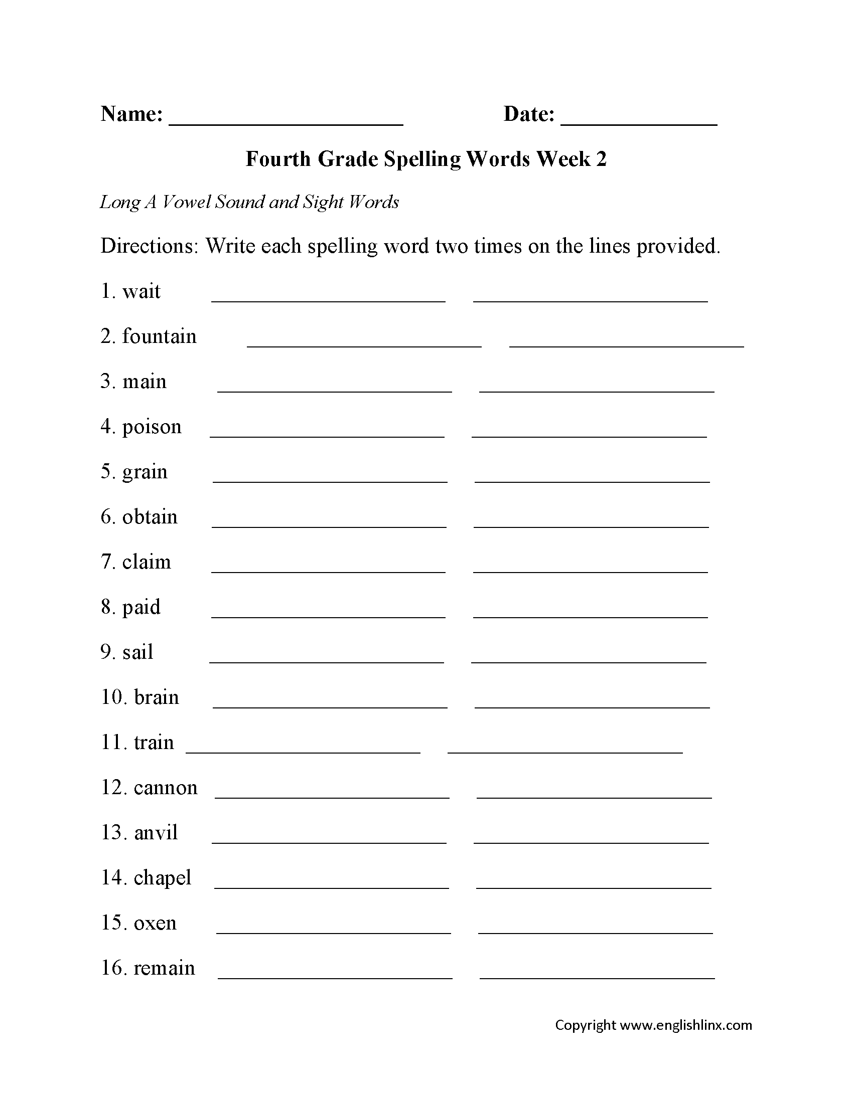 Spelling Worksheets Fourth Grade Spelling Worksheets