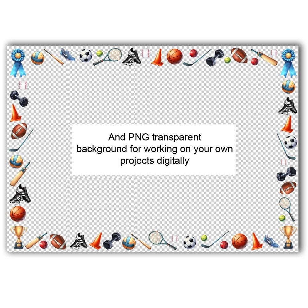 Sports Field Day Border Sports Equipment Clip Art PDF And PNG Digital Instant Download Soccer Football Hockey A4 8 5x11 Inch Scrapbook Etsy