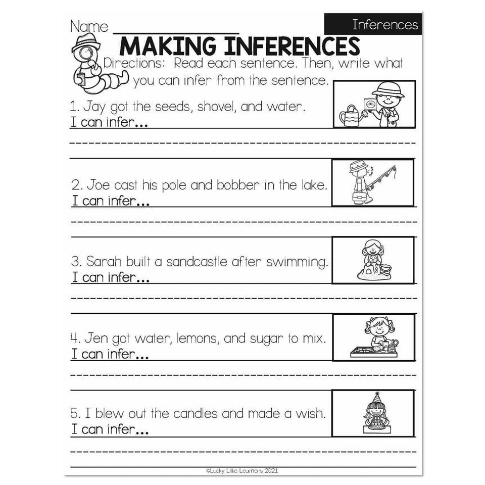 Spring Early Finishers 1st Grade ELA Inferences Making Worksheets Library