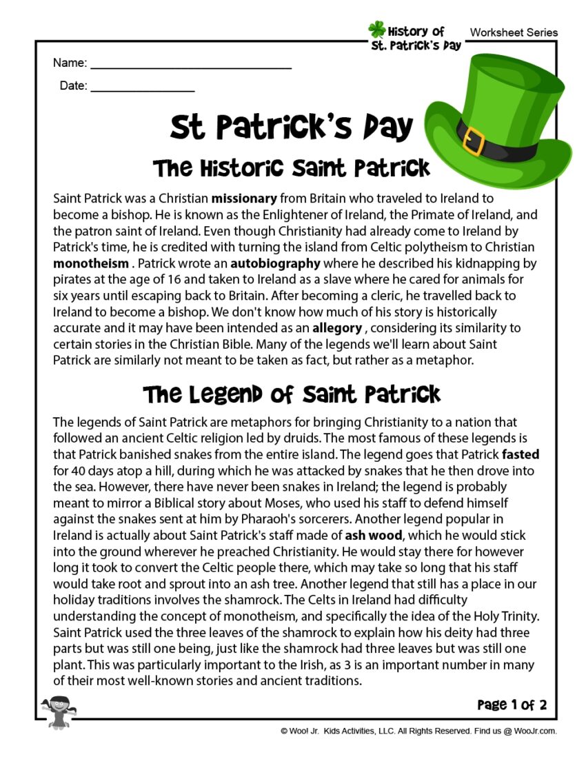 St Patricks Day Reading Comprehension Freebie By Brittney Marie Worksheets Library