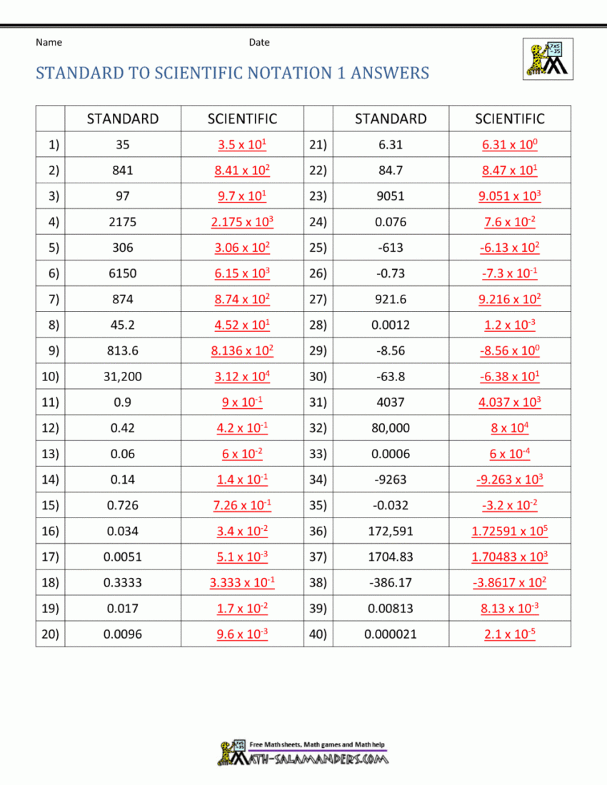 Standard Notation To Scientific Notation Support Page