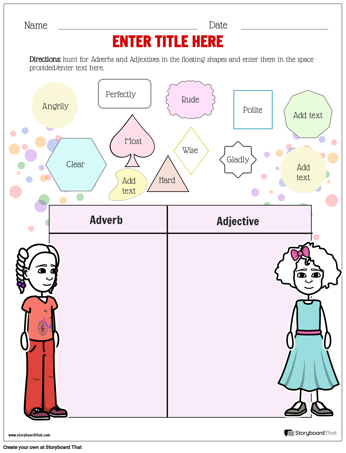 Storyboard That Free Adjective Adverb Worksheet Templates Storyboard That Free Adjective Adverb Worksheet Templates