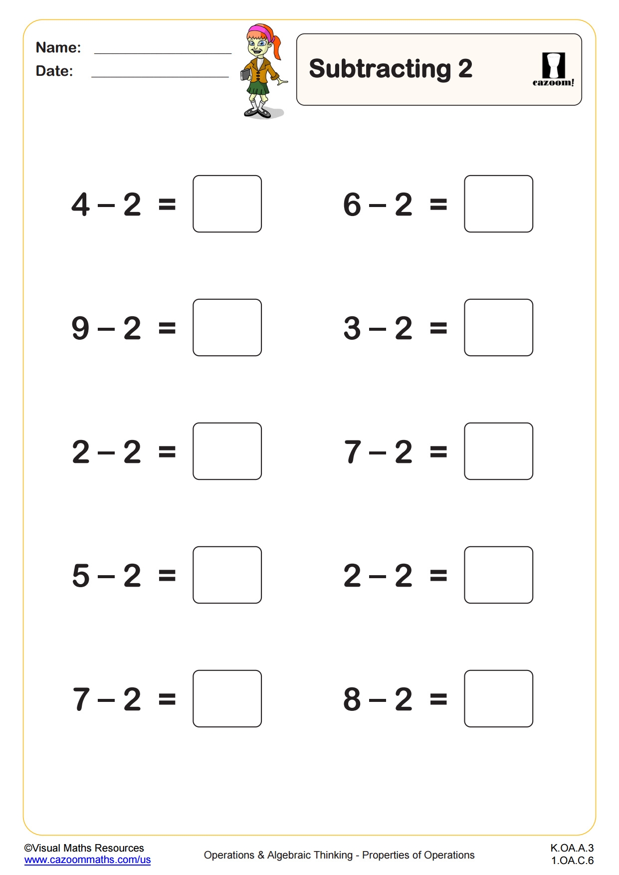 2nd Grade Subtraction Printable Worksheets