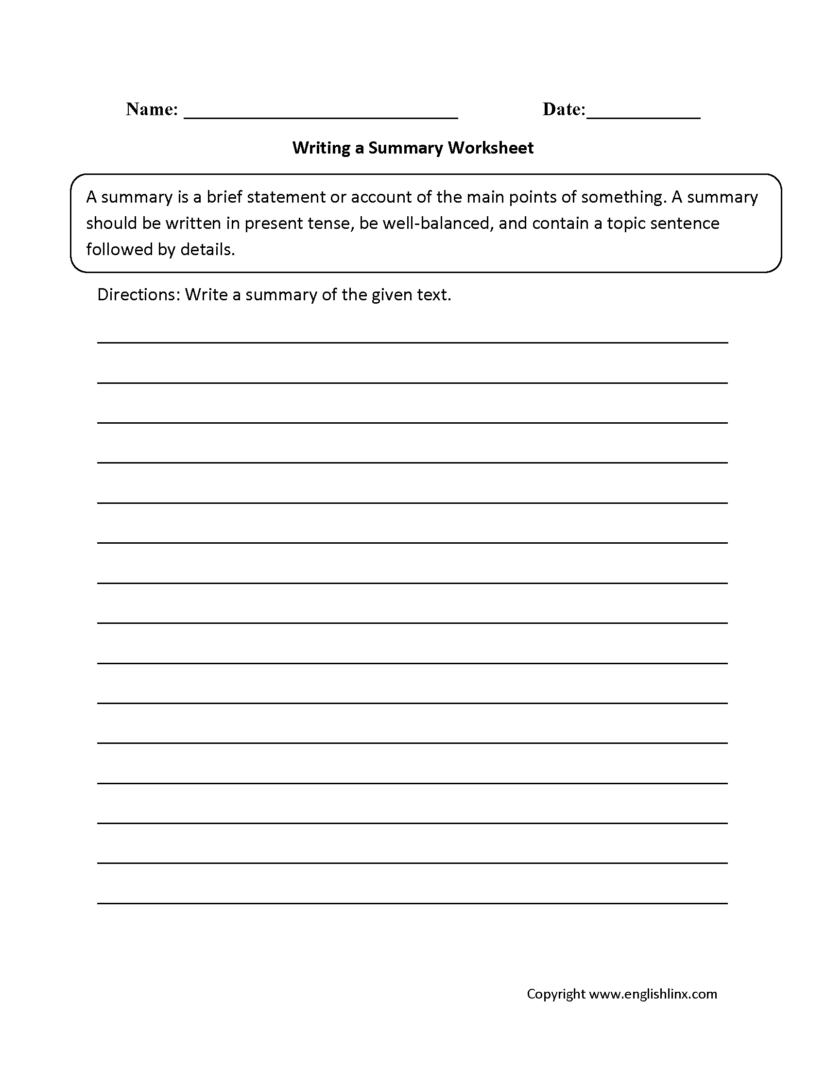Summary Worksheets Writing A Summary Worksheet Worksheets Library