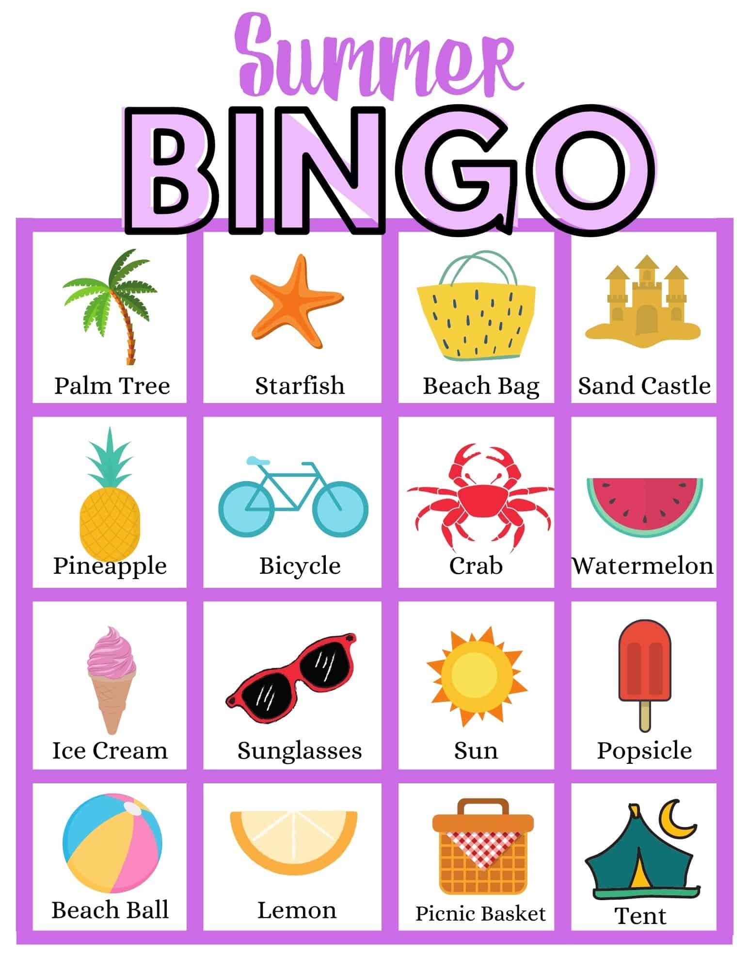 Summer Bingo Printable Game For Kids Views From A Step Stool Summer Bingo Printable Game For Kids Views From A Step Stool