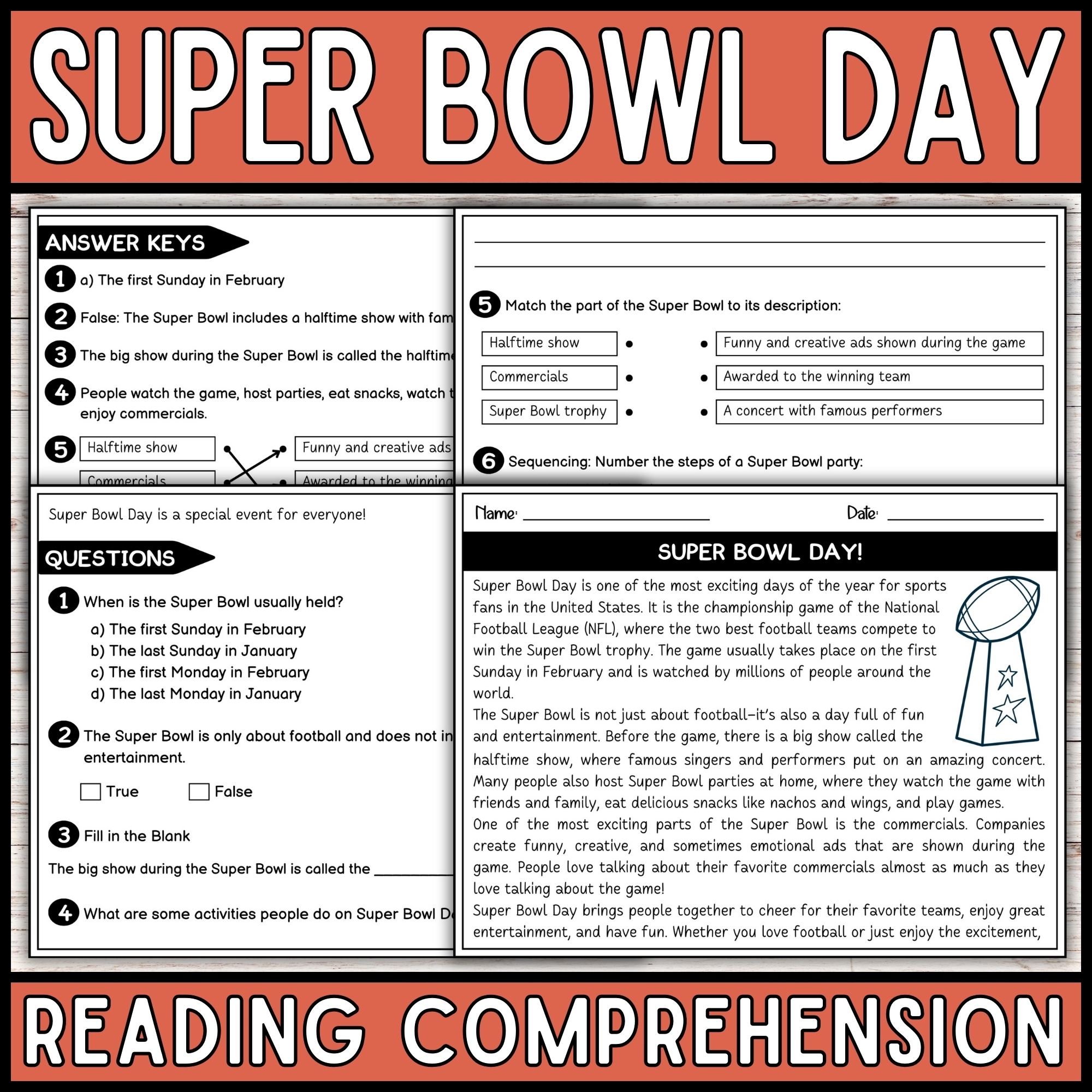 Super Bowl Day Reading Comprehension Passage U0026 Questions February Read Aloud Activities Made By Teachers Super Bowl Day Reading Comprehension Passage U0026 Questions February Read Aloud Activities Made By Teachers