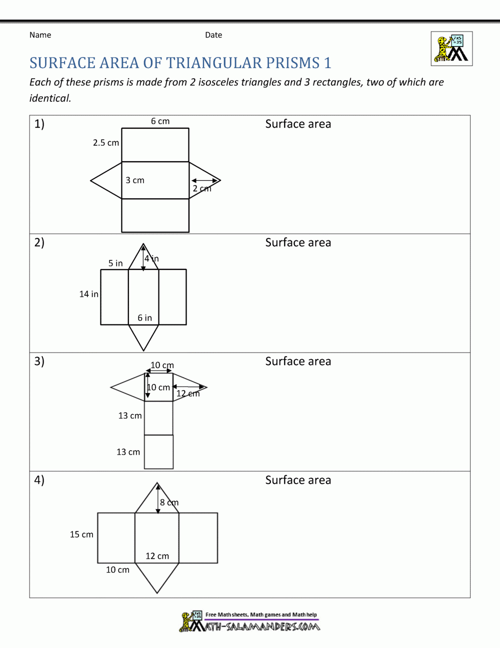 Surface Area Worksheet 6th Grade Surface Area Worksheet 6th Grade