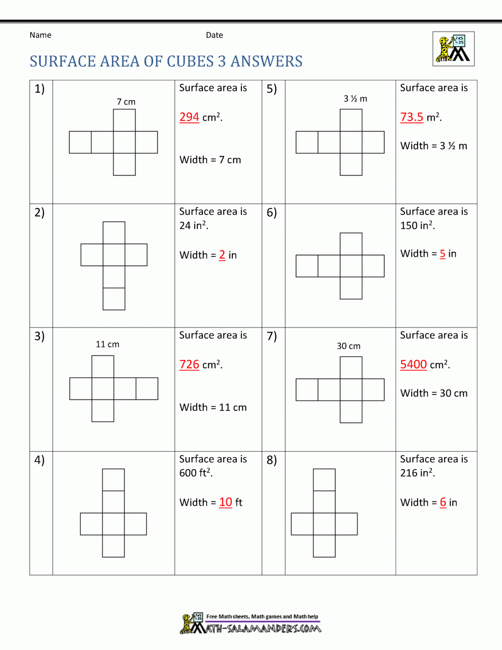 Free Printable Surface Area Worksheets Free Printable Surface Area Worksheets