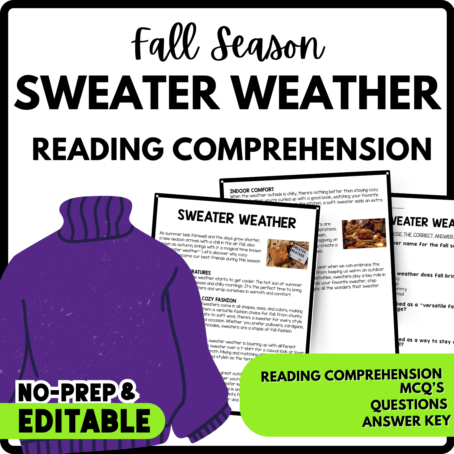 Sweater Weather Reading Comprehension Worksheet Teachers Stock Sweater Weather Reading Comprehension Worksheet Teachers Stock