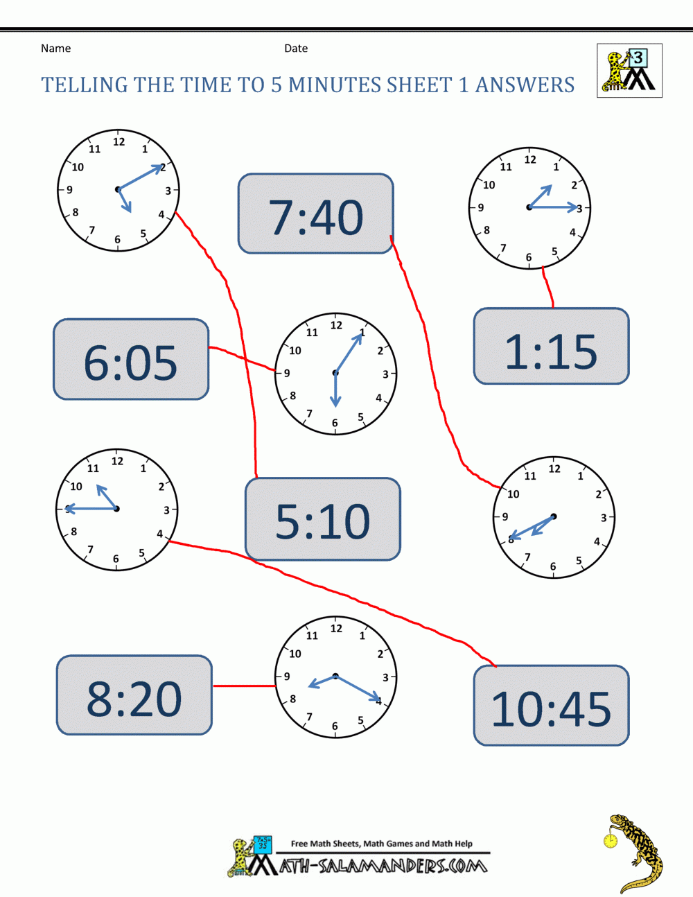 Telling Time To 5 Minutes Worksheets Worksheets Library
