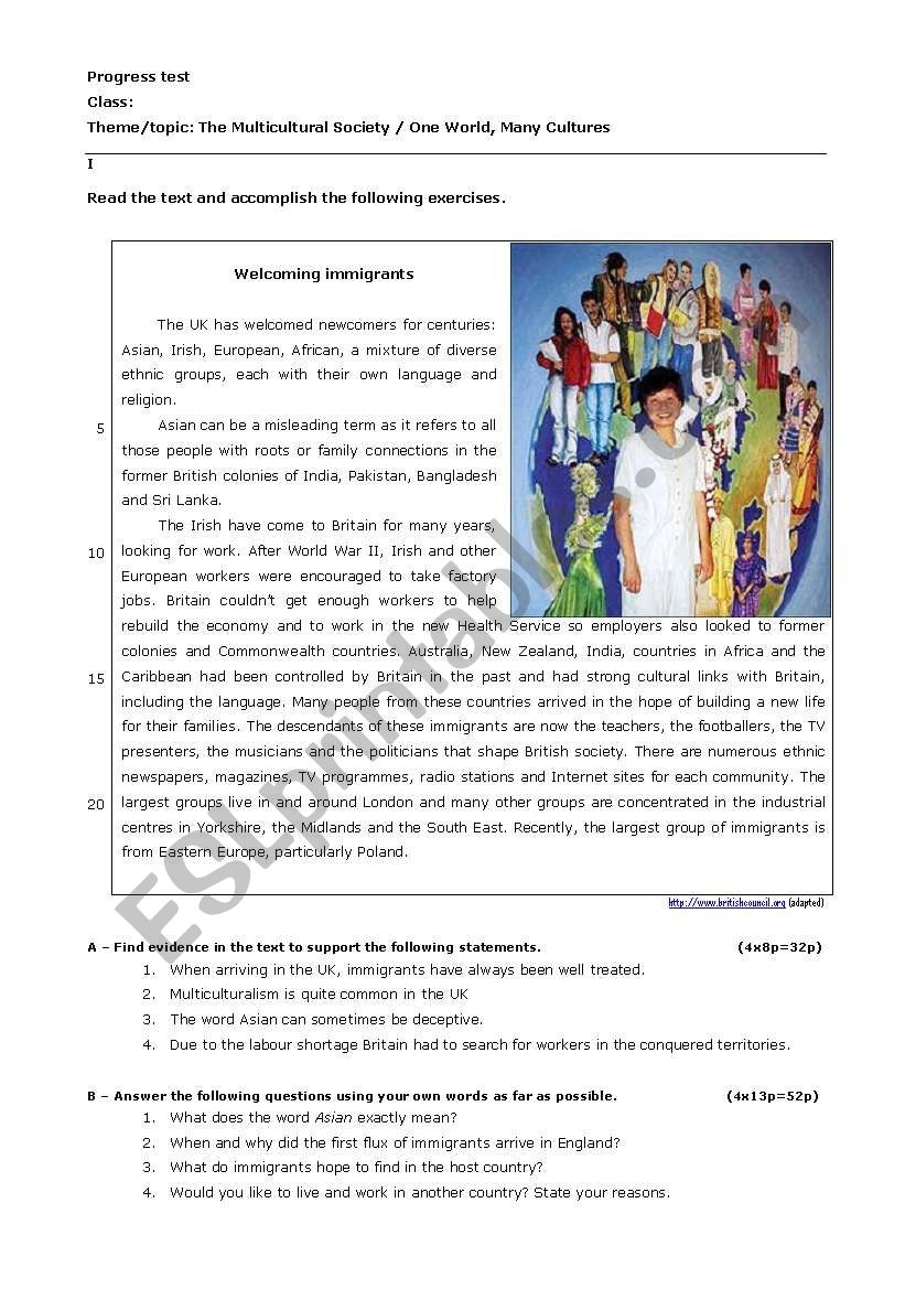 Test About Immigration In The UK ESL Worksheet By Regina vasques