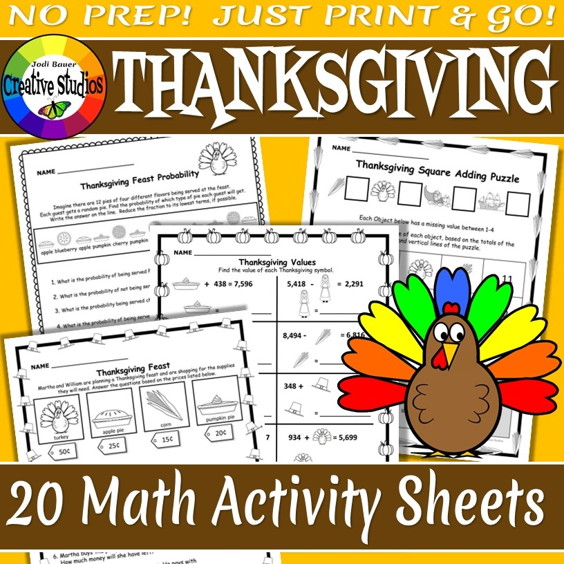 Thanksgiving Math Activity Sheets No Prep Made By Teachers Thanksgiving Math Activity Sheets No Prep Made By Teachers