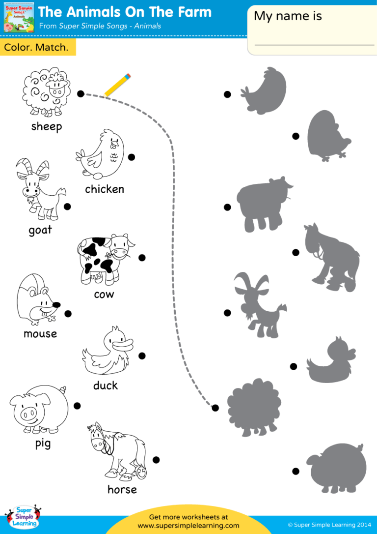 The Animals On The Farm Worksheet Color U0026 Match Super Simple