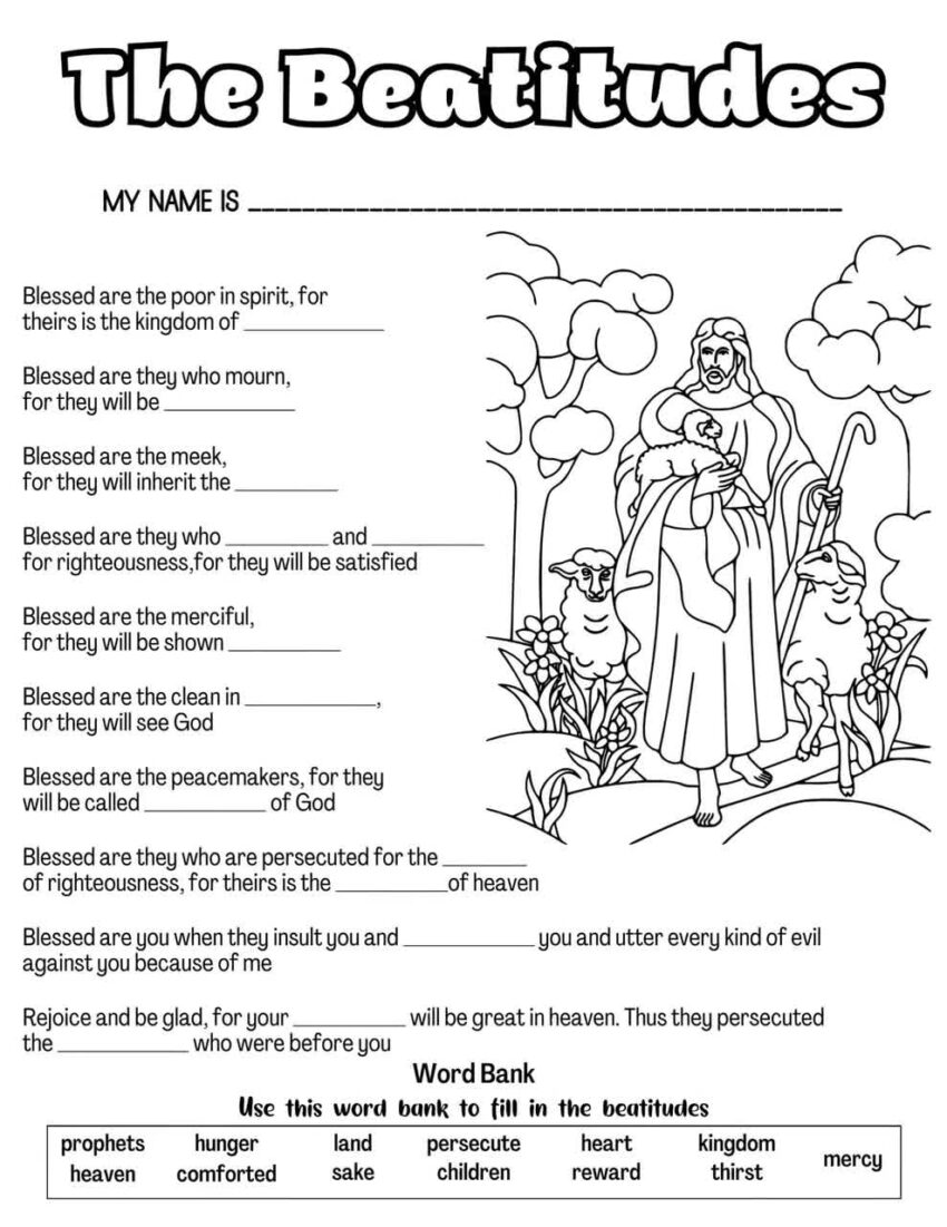 The Beatitudes Coloring Page Catholic Kids Activity PDF JPEG Etsy Canada