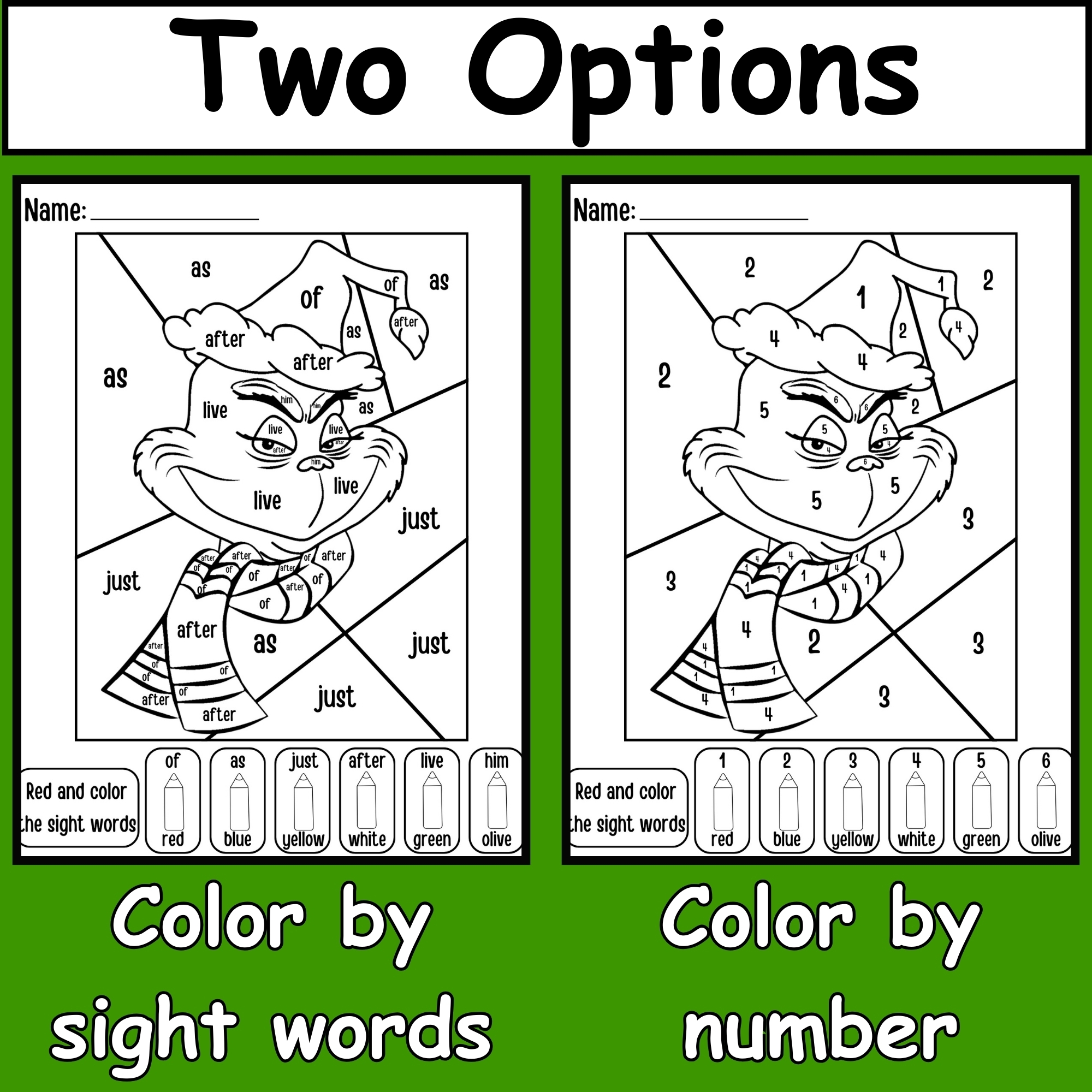 The Grinch Color By Number Grinchmas Color By Sight Word Grinch Coloring Pages Made By Teachers