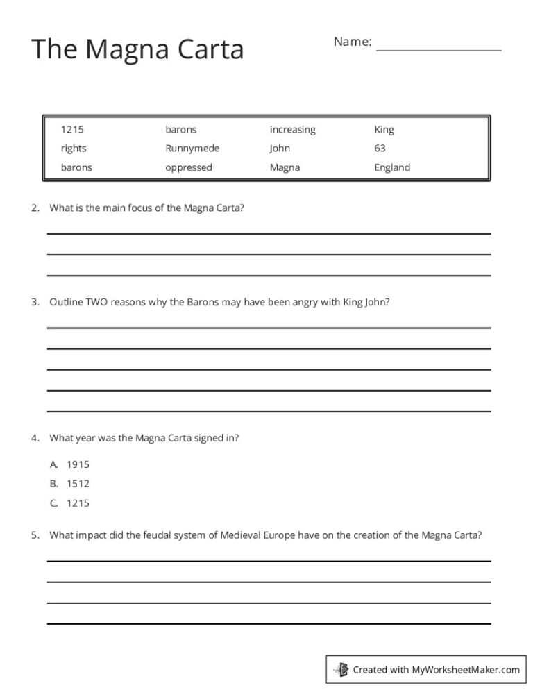 The Magna Carta My Worksheet Maker Create Your Own Worksheets