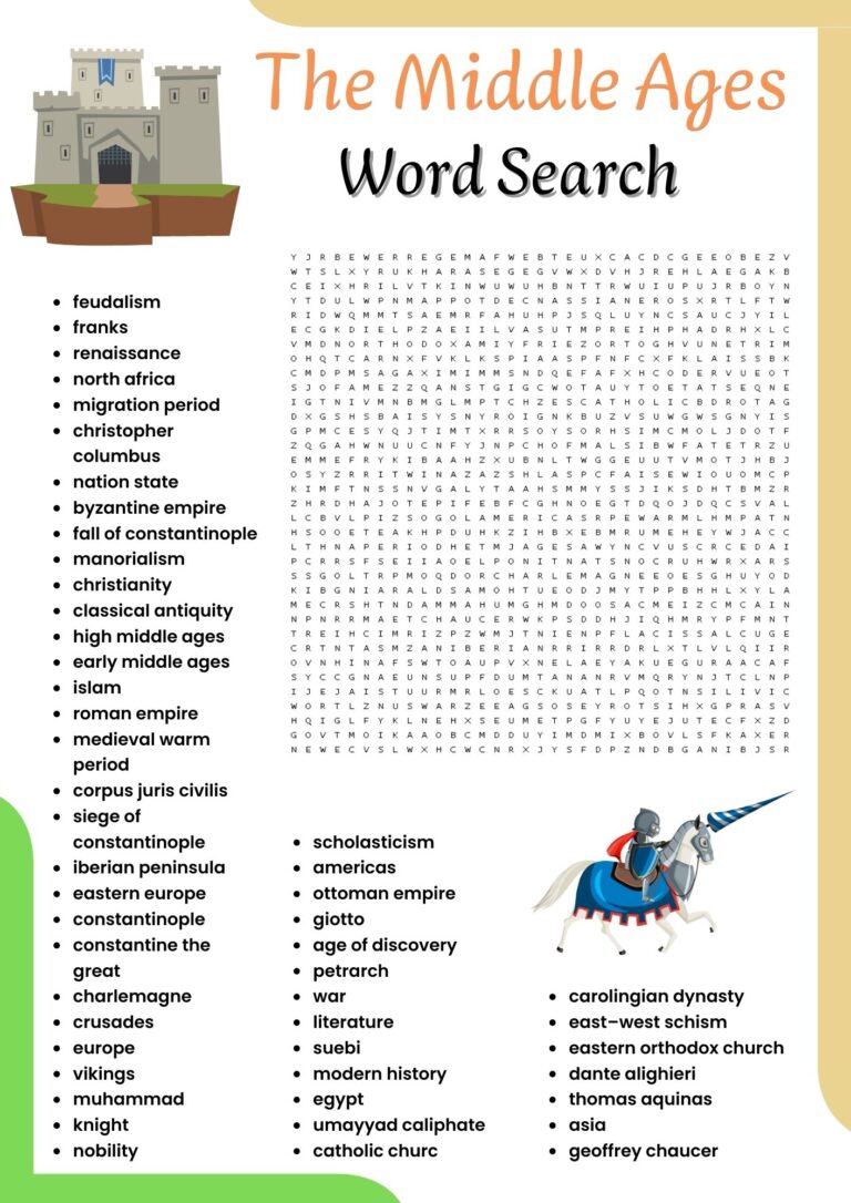 The Middle Ages Word Search Puzzle Worksheet Activities For Kids Made By Teachers