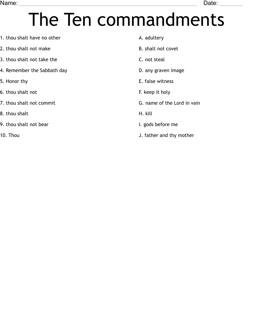 Free Printable Ten Commandments Worksheet