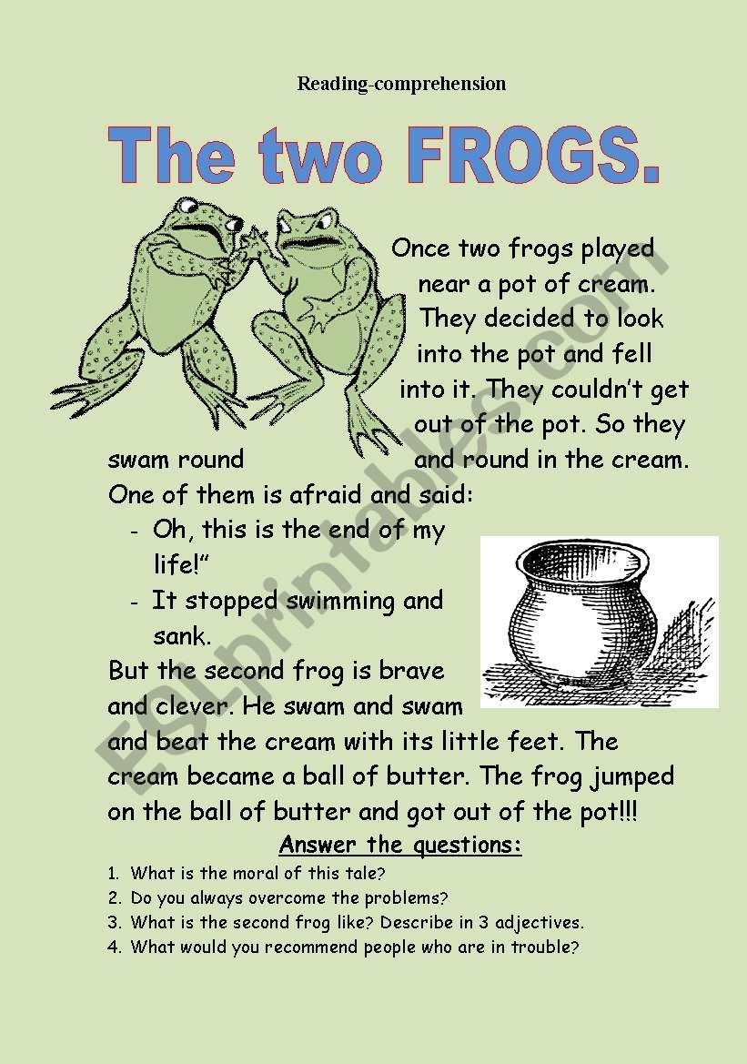 The Two Frogs Reading comprehension ESL Worksheet By Nurikzhan