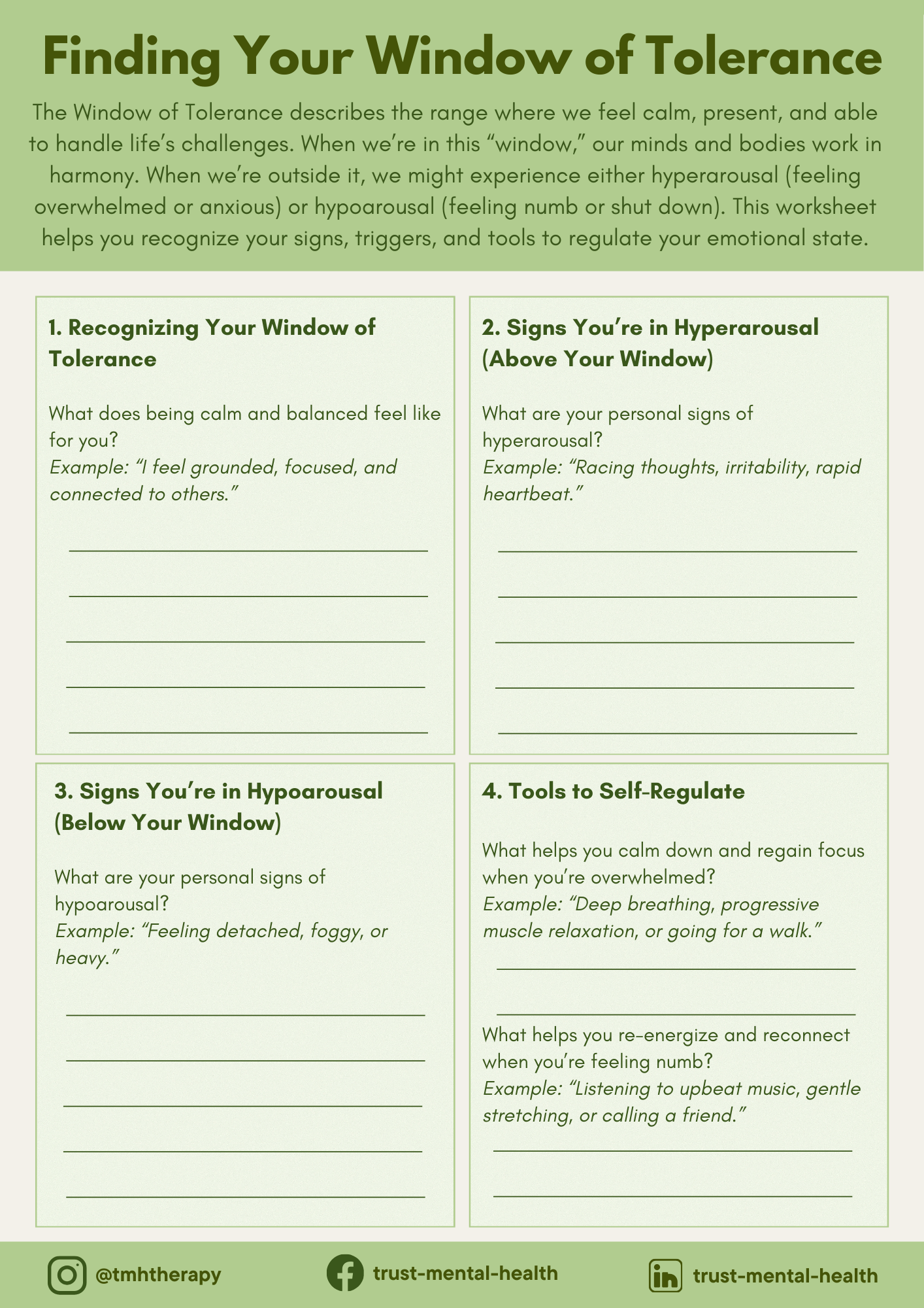 Printable Mental Health Activities Worksheets