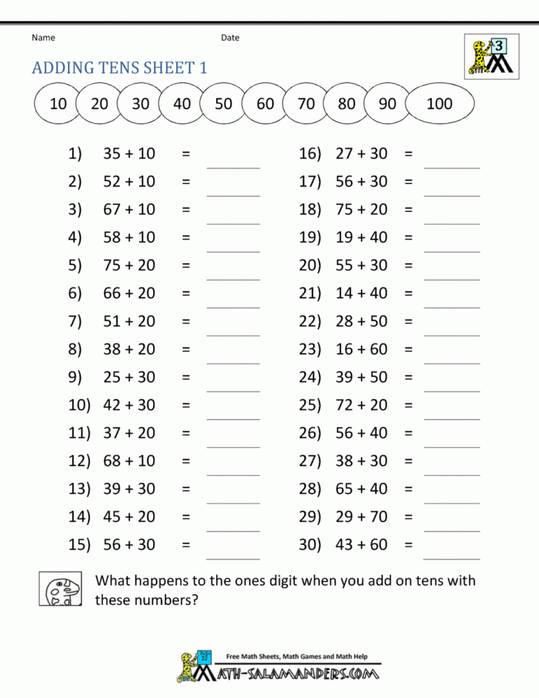 Third Grade Addition Worksheets