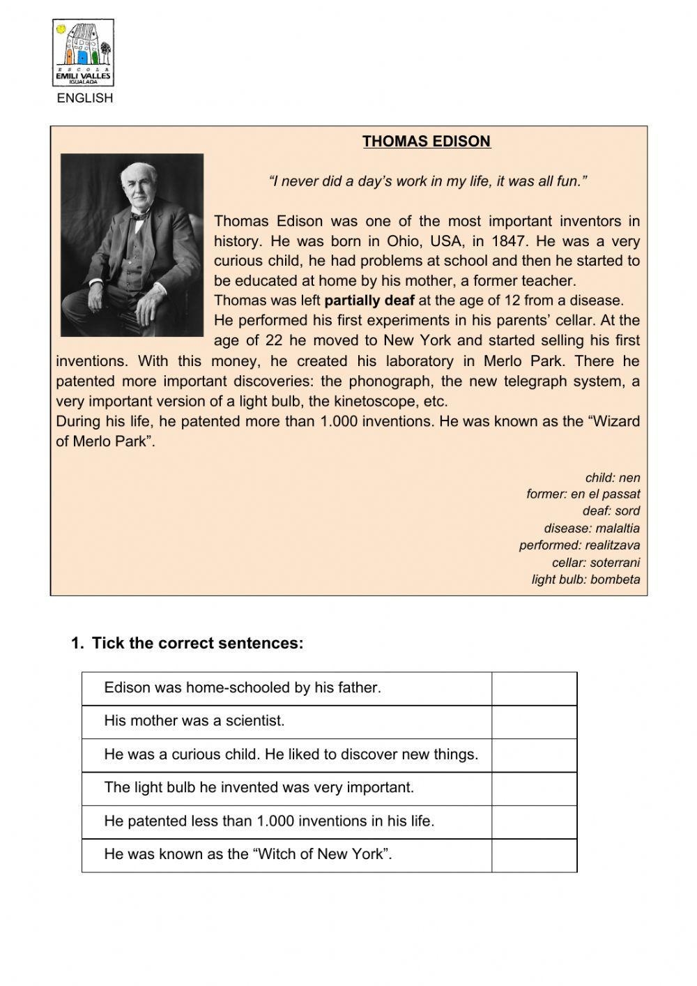 Thomas Edison Aorellan Worksheets Library