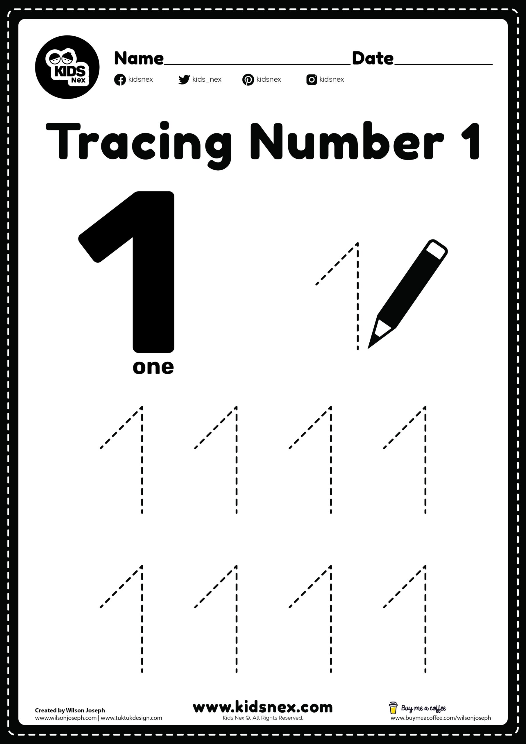 Tracing Number 1 Worksheet Free Printable KidsNex