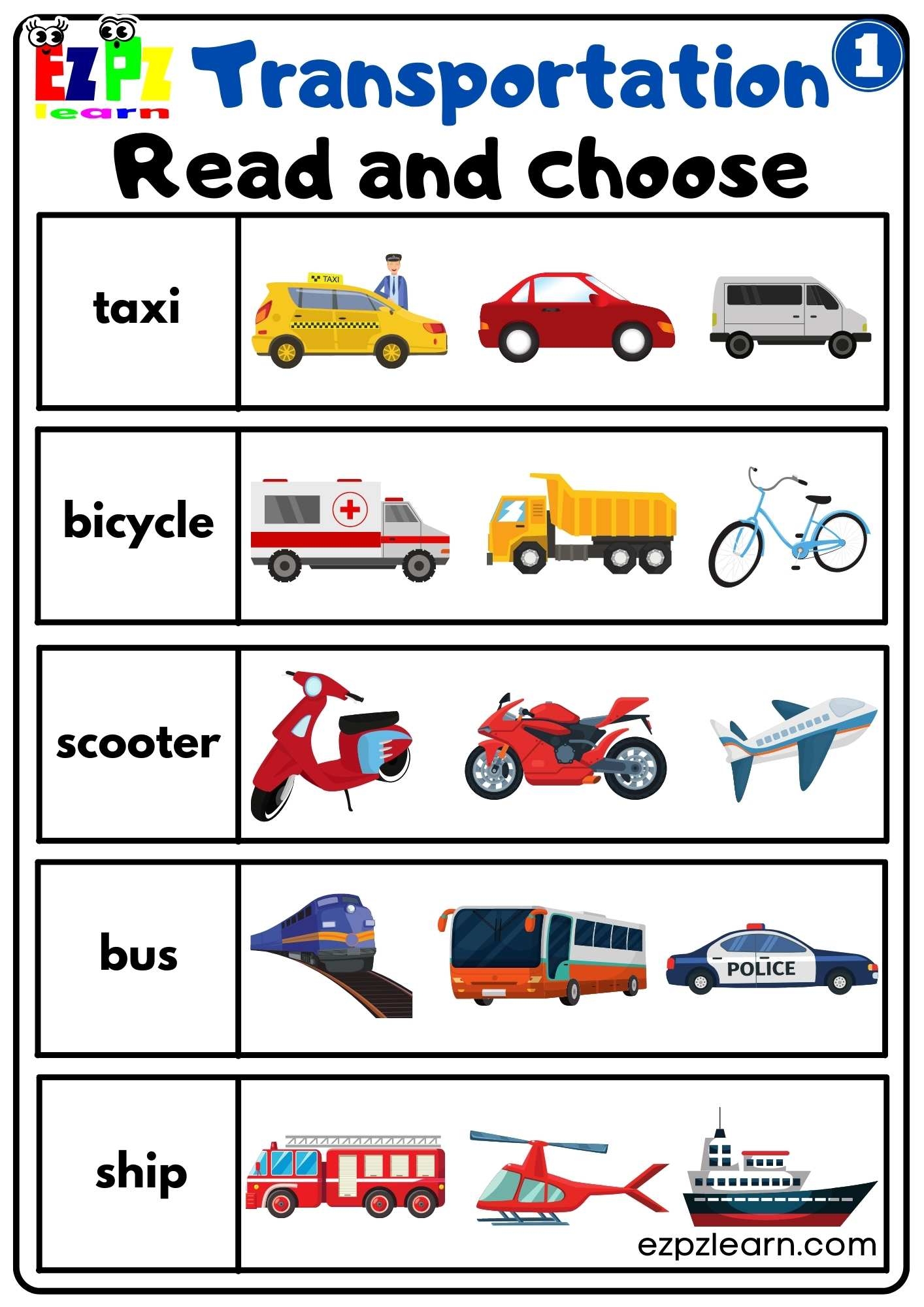 Free Printable Transportation Worksheets
