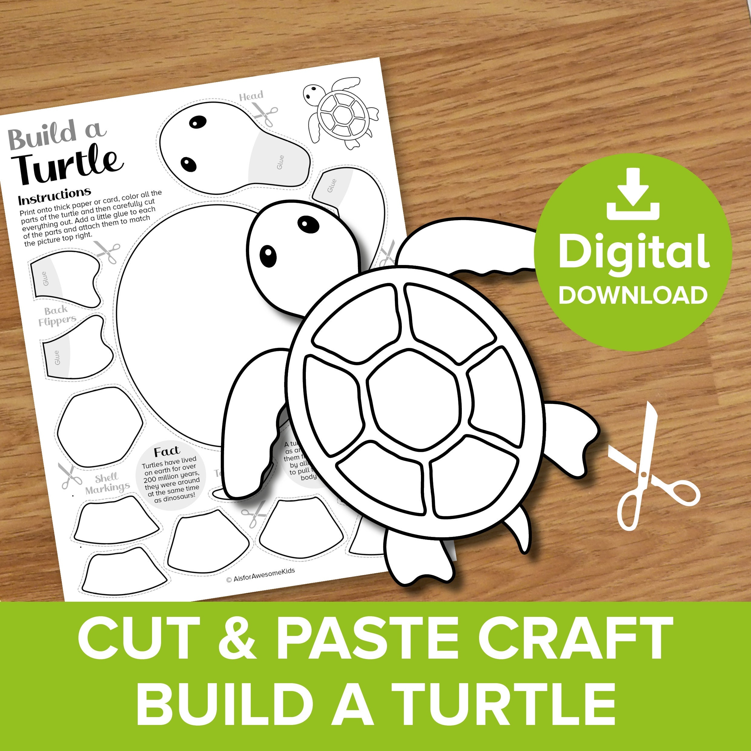 Turtle Cut U0026 Paste Craft Printable Spring Color And Build Art Kit 