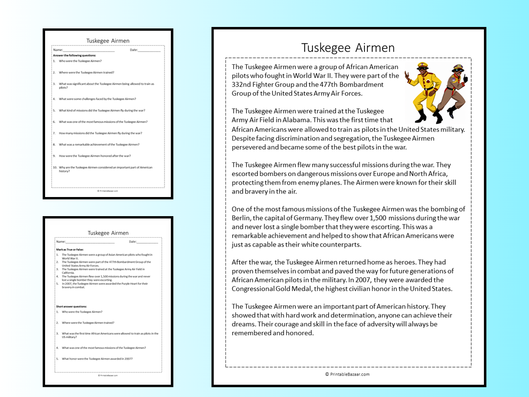 Tuskegee Airmen Reading Comprehension Passage Printable Worksheet Teaching Resources Tuskegee Airmen Reading Comprehension Passage Printable Worksheet Teaching Resources
